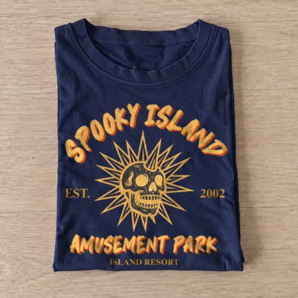 Spooky island amusement park t shirt navy20haunted island resort.webp