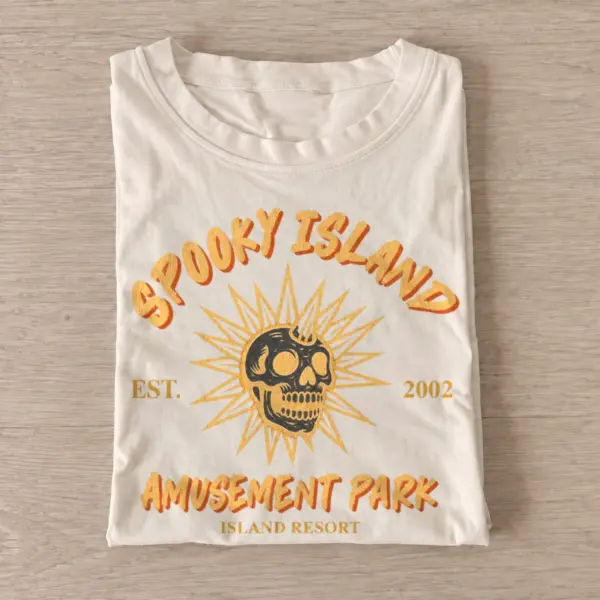 Spooky island amusement park t shirt sand20haunted island resort.webp