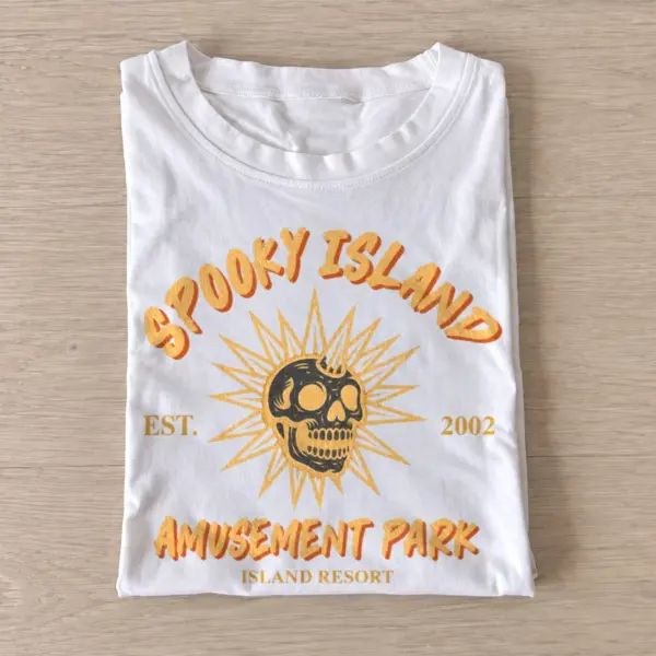 Spooky island amusement park t shirt white20haunted island resort.webp