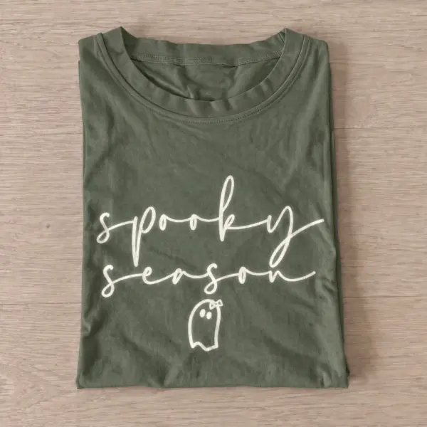 Spooky season script ghost t shirt olive20spooky season script.webp