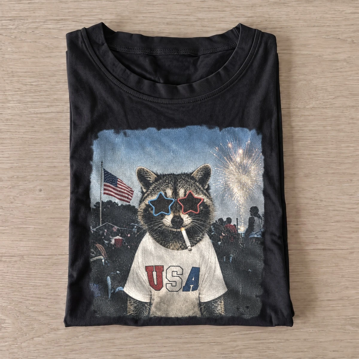 Star glasses usa raccoon t shirt black20star glasses raccoon.webp