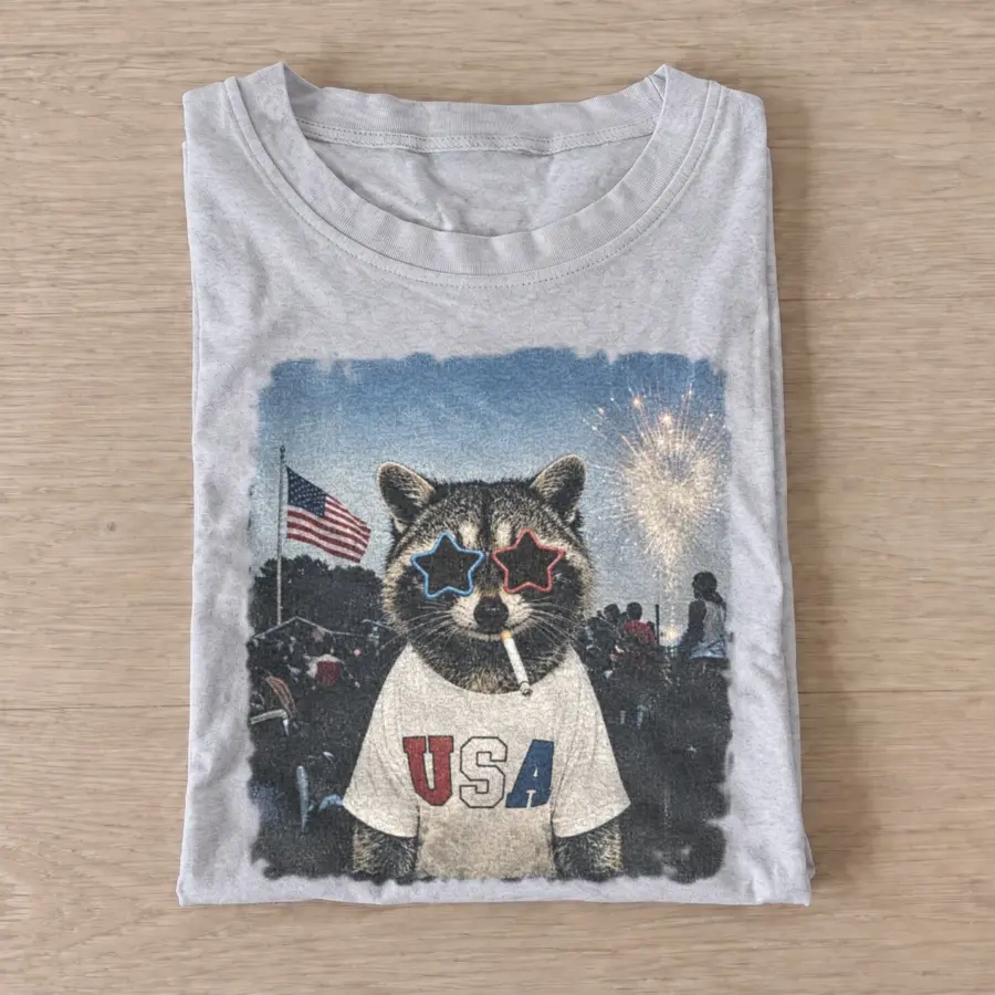 Star glasses usa raccoon t shirt gray20star glasses raccoon.webp