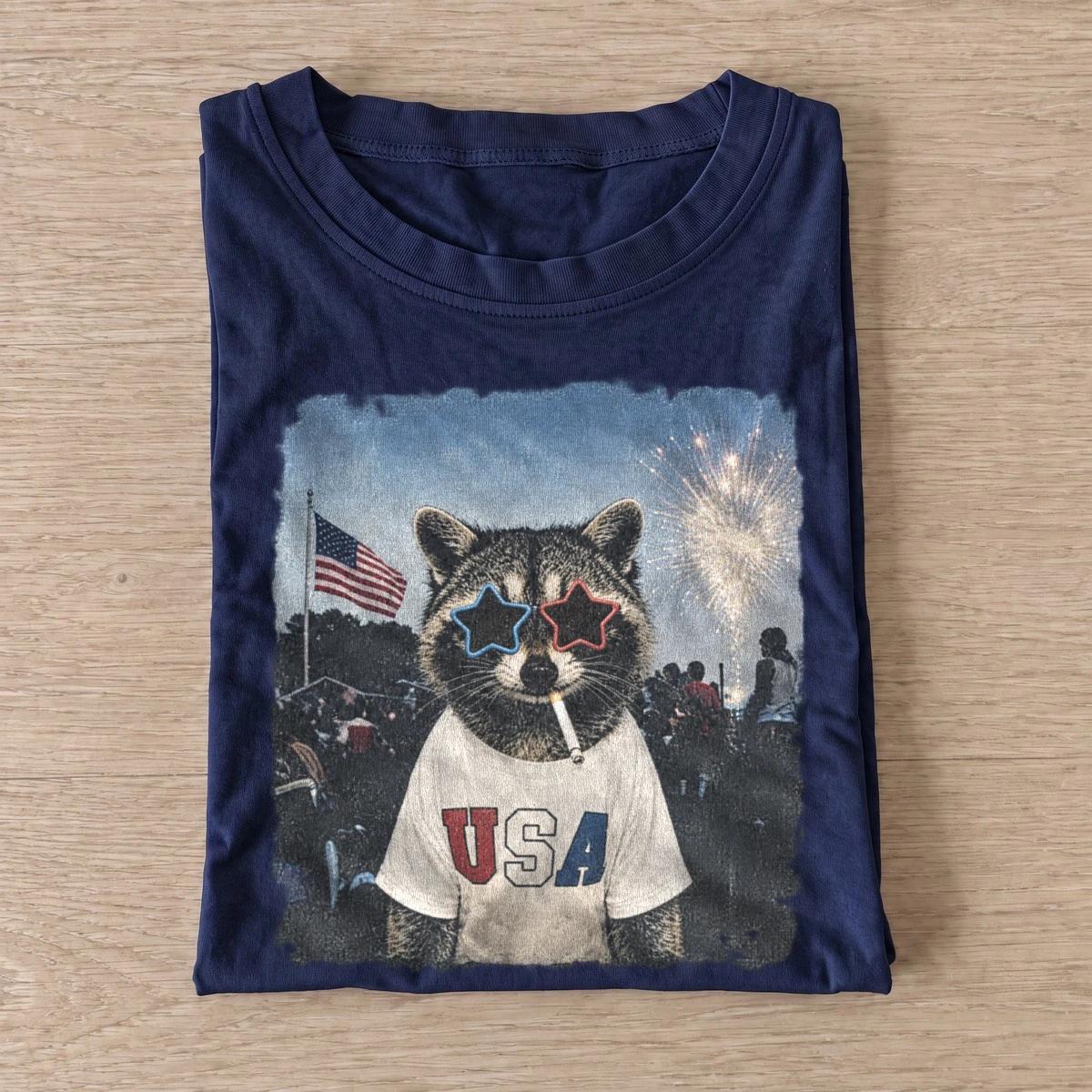 Star glasses usa raccoon t shirt navy20star glasses raccoon.webp