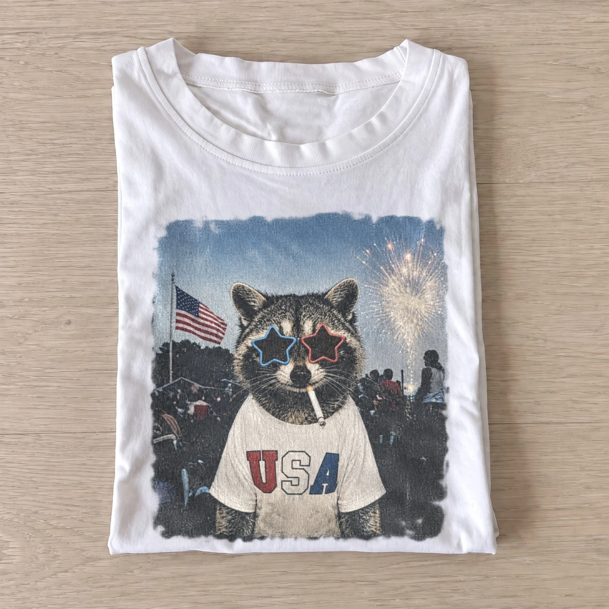 Star glasses usa raccoon t shirt white20star glasses raccoon.webp