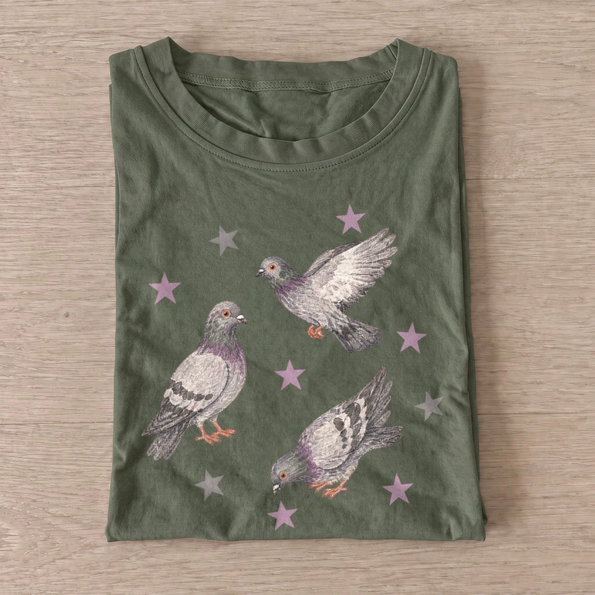 Star pigeons t shirt olive20star pigeons.webp