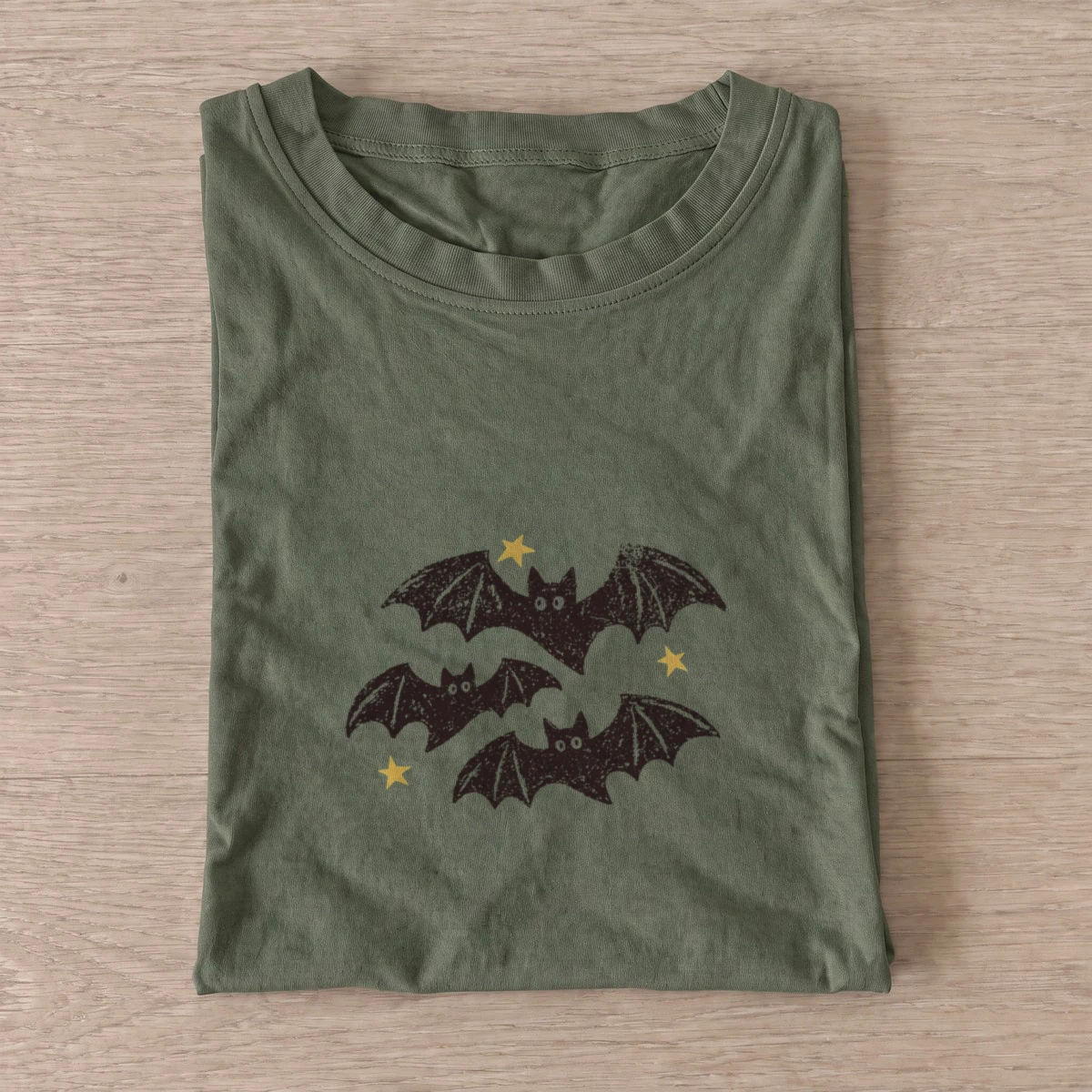 Starry bat trio t shirt olive20starry bat trio.webp