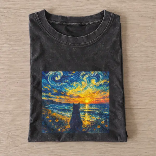 Starry seaside cat vintage t shirt washed20black20starry seaside cat.webp