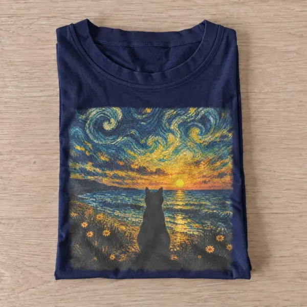 Starry sunset cat t shirt navy20starry sunset cat.webp