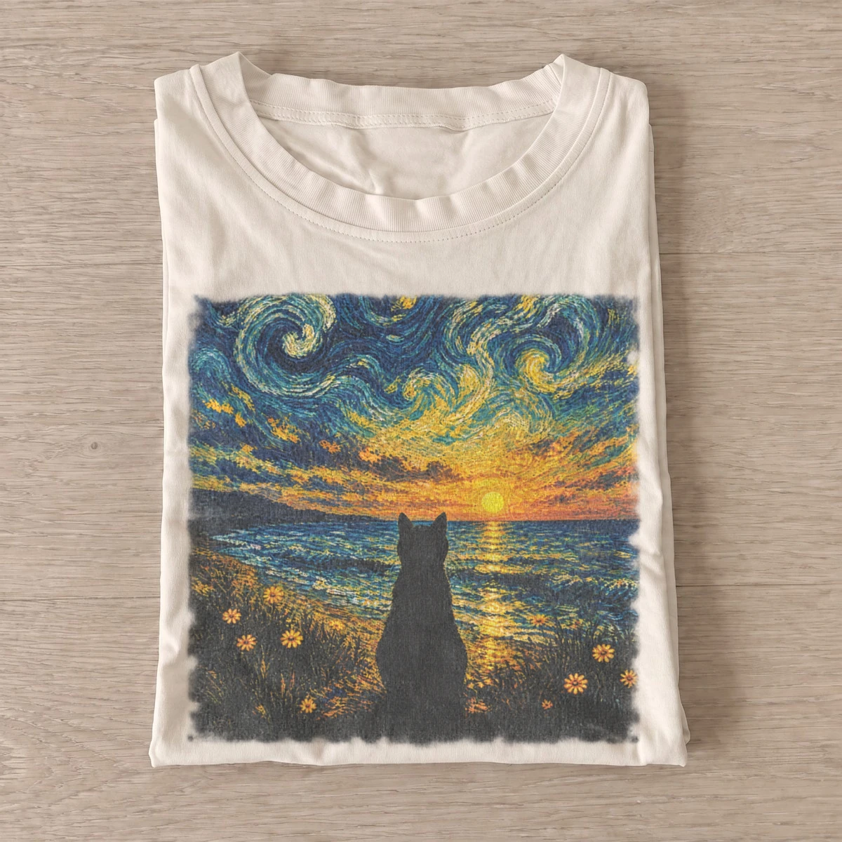 Starry sunset cat t shirt sand20starry sunset cat.webp