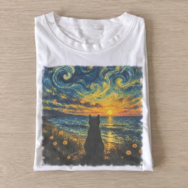Starry sunset cat t shirt white20starry sunset cat.webp