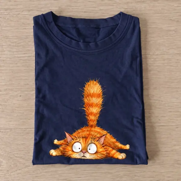 Startled orange cat t shirt navy20startled orange cat.webp