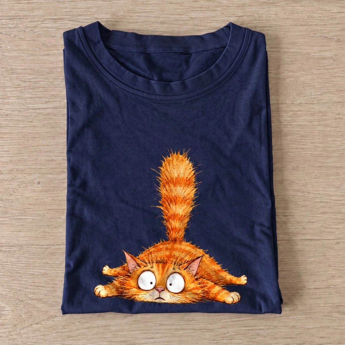 Startled orange cat t shirt navy20startled orange cat.webp