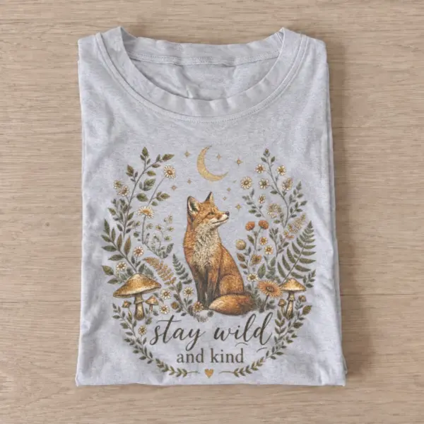 Stay wild and kind fox t shirt gray20stay wild fox.webp