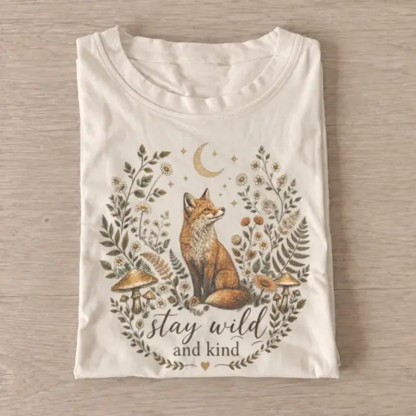 Stay wild and kind fox t shirt sand20stay wild fox.webp