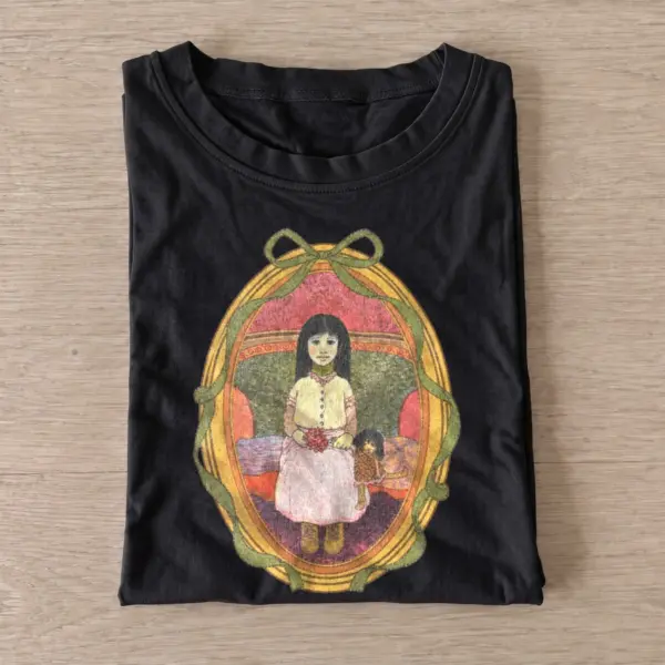 Storybook girl and dog portrait t shirt black20storybook girl dog.webp