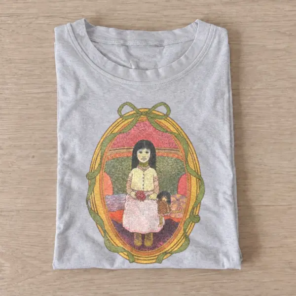 Storybook girl and dog portrait t shirt gray20storybook girl dog.webp