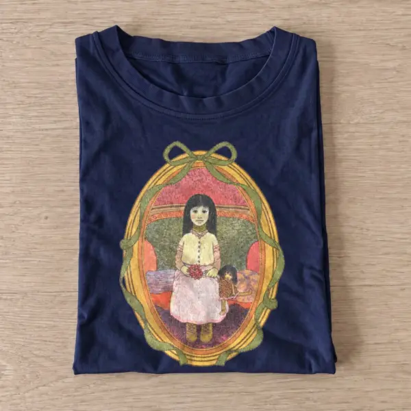 Storybook girl and dog portrait t shirt navy20storybook girl dog.webp