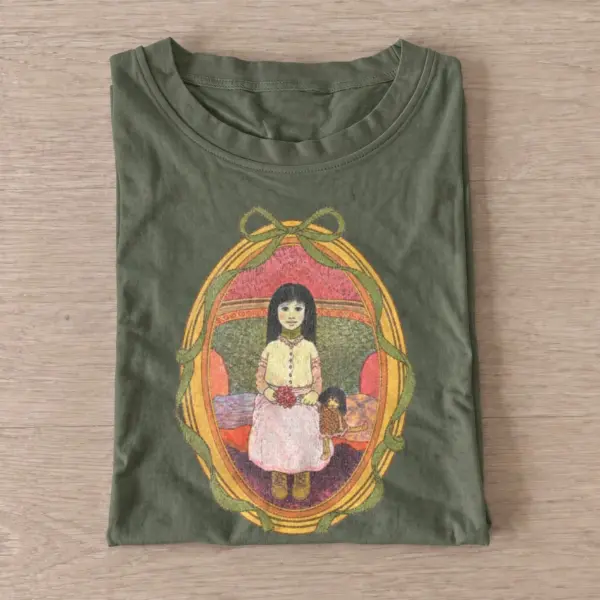 Storybook girl and dog portrait t shirt olive20storybook girl dog.webp