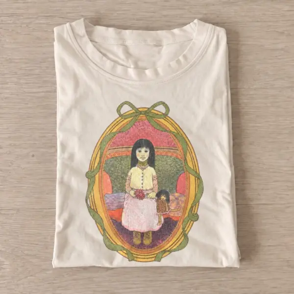Storybook girl and dog portrait t shirt sand20storybook girl dog.webp