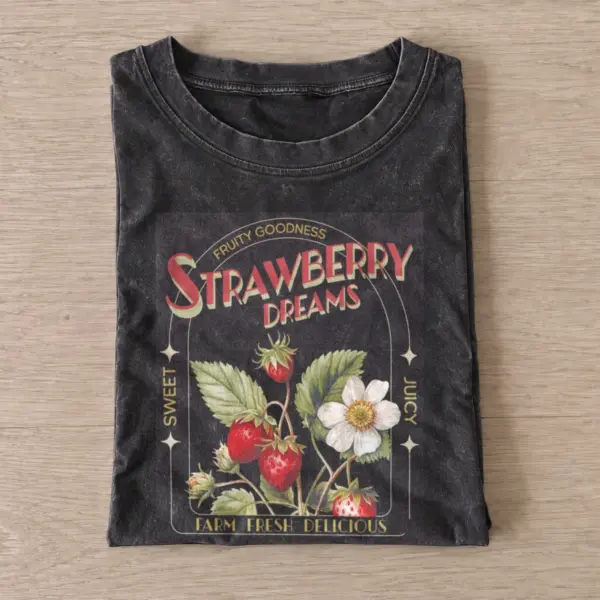 Strawberry dreams vintage t shirt washed20black20strawberry dreams.webp