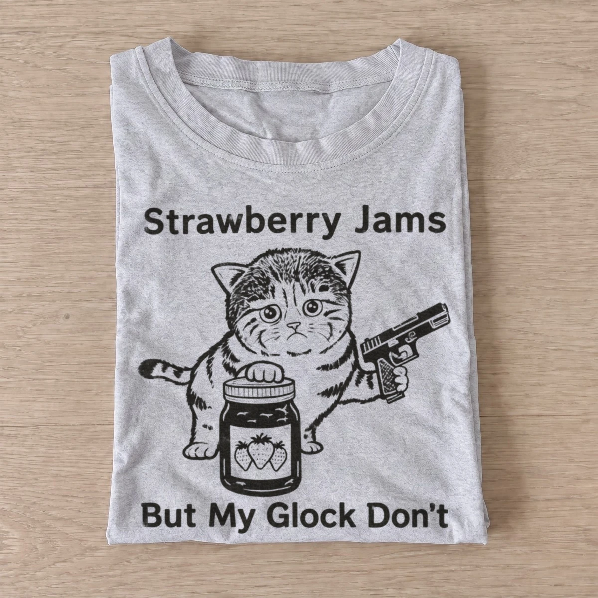 Strawberry jams but my glock dont kitten t shirt gray20strawberry jams kitten.webp