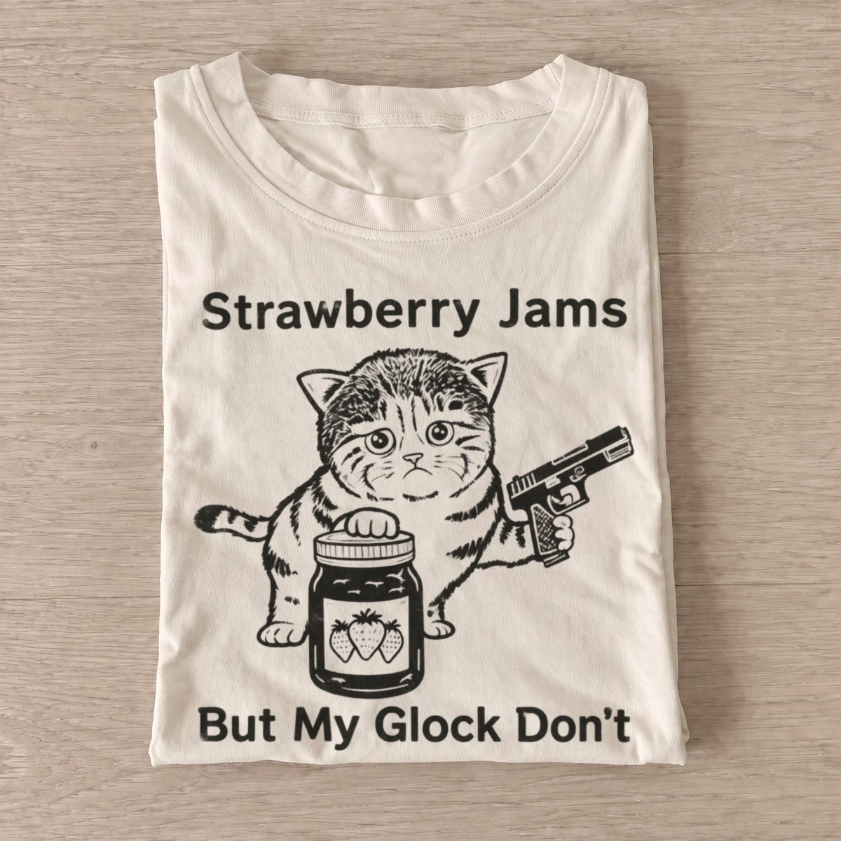Strawberry jams but my glock dont kitten t shirt sand20strawberry jams kitten.webp
