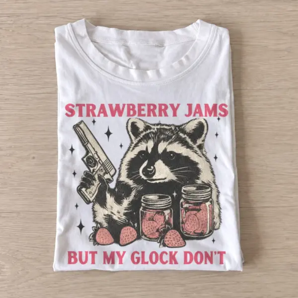 Strawberry jams but my glock dont raccoon t shirt white20strawberry jams raccoon.webp