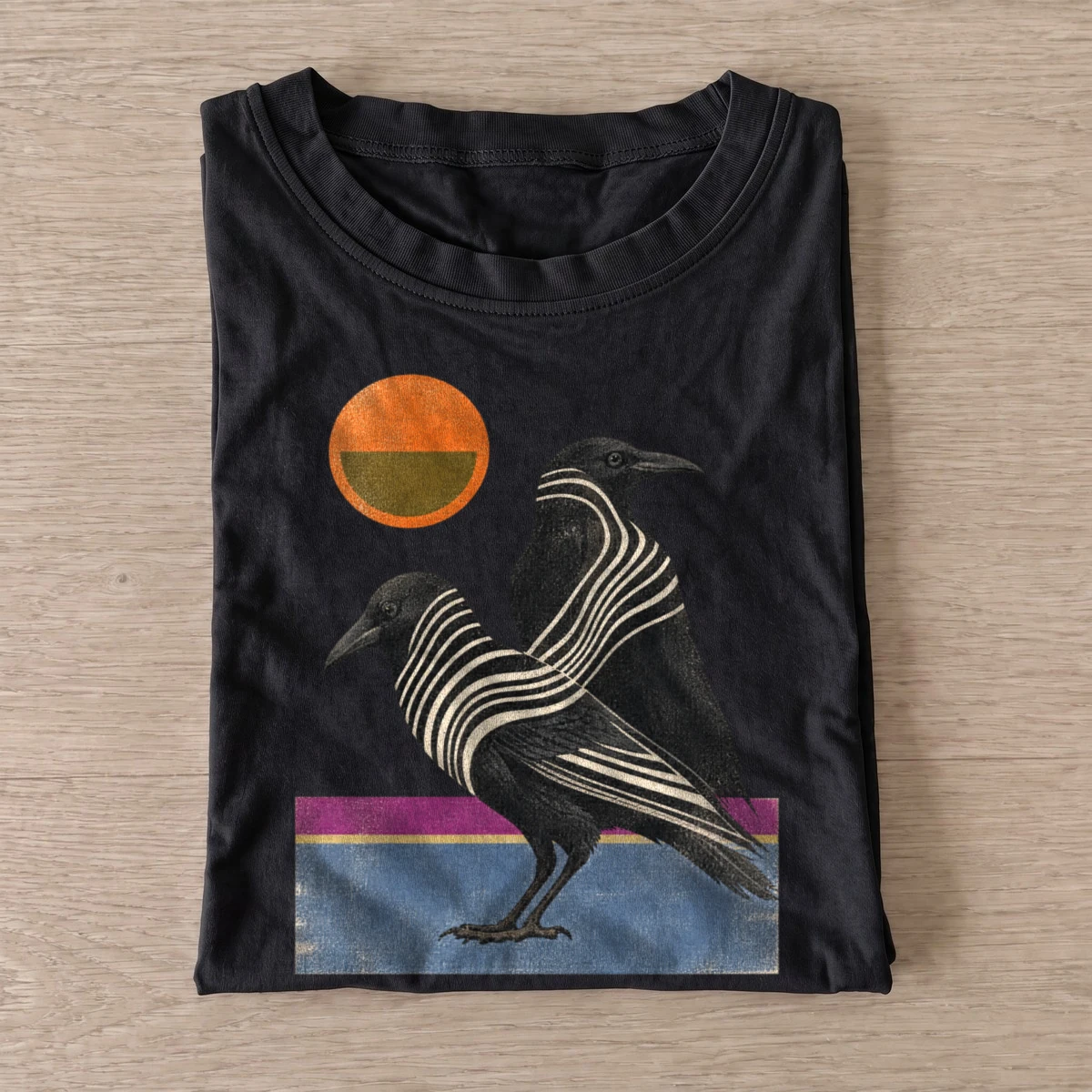 Striped sunset crow t shirt black20striped sunset crow.webp