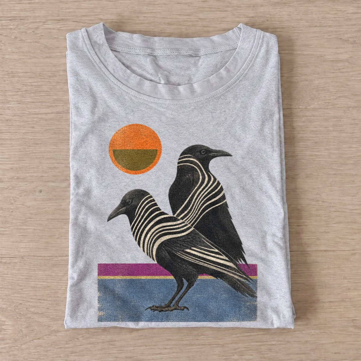 Striped sunset crow t shirt gray20striped sunset crow.webp