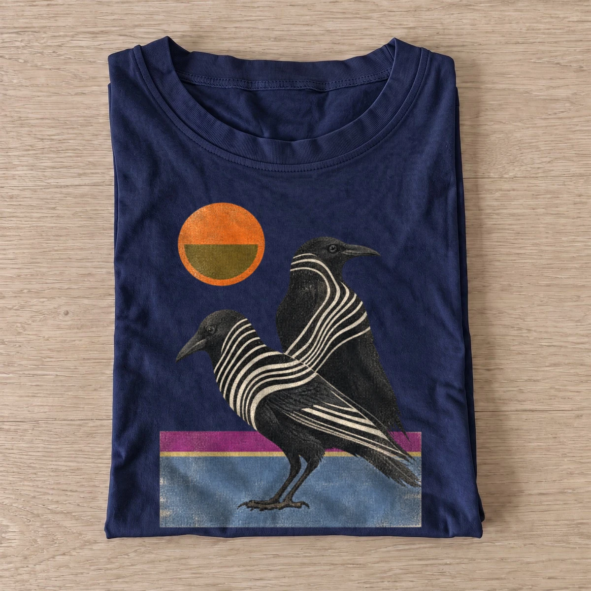Striped sunset crow t shirt navy20striped sunset crow.webp