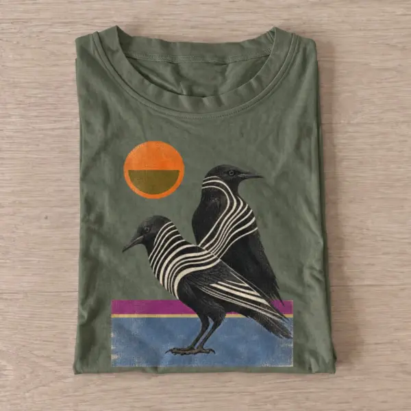 Striped sunset crow t shirt olive20striped sunset crow.webp