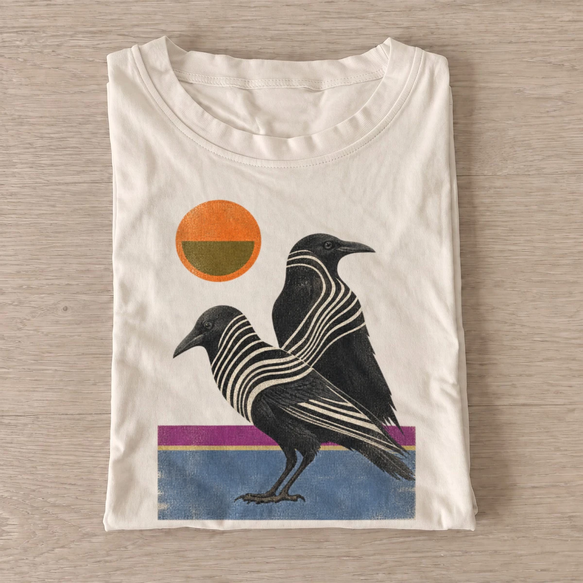 Striped sunset crow t shirt sand20striped sunset crow.webp