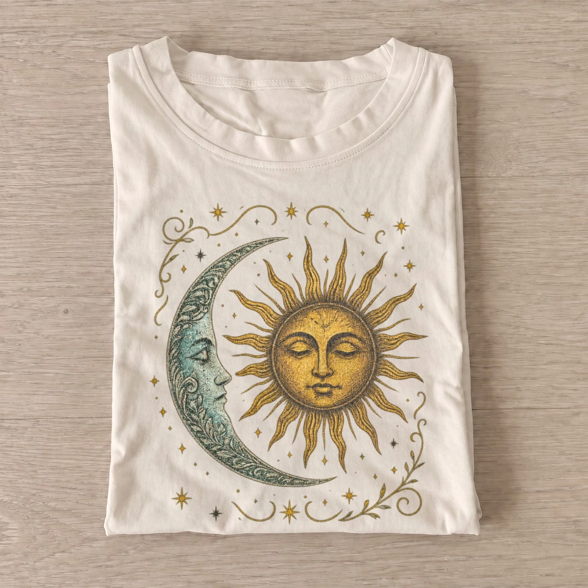 Sun and moon embrace celestial t shirt sand20sun moon embrace.webp