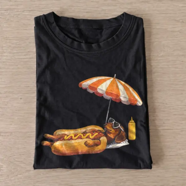 Sunbathing dachshund hot dog t shirt black20sunbathing hot dog.webp