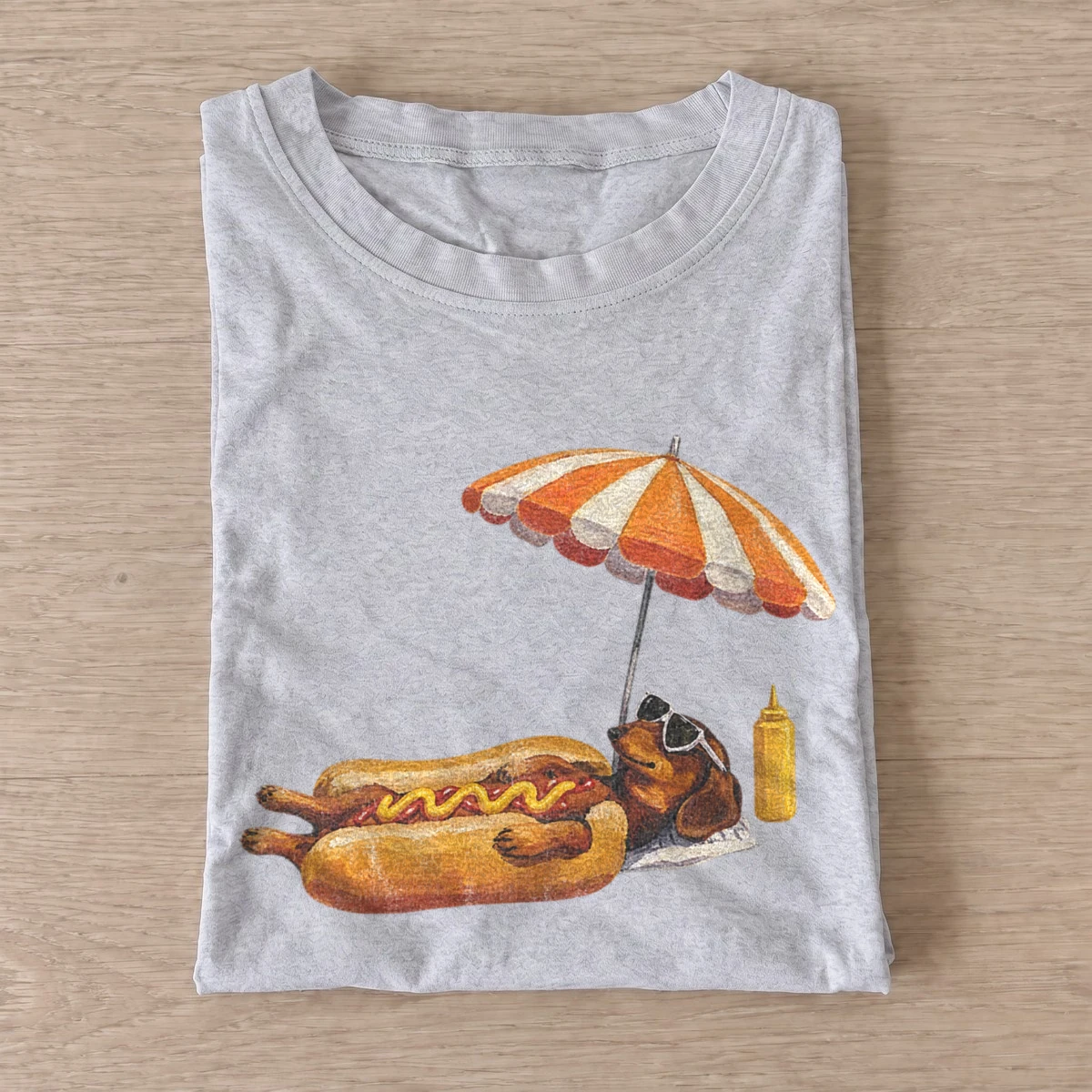 Sunbathing dachshund hot dog t shirt gray20sunbathing hot dog.webp
