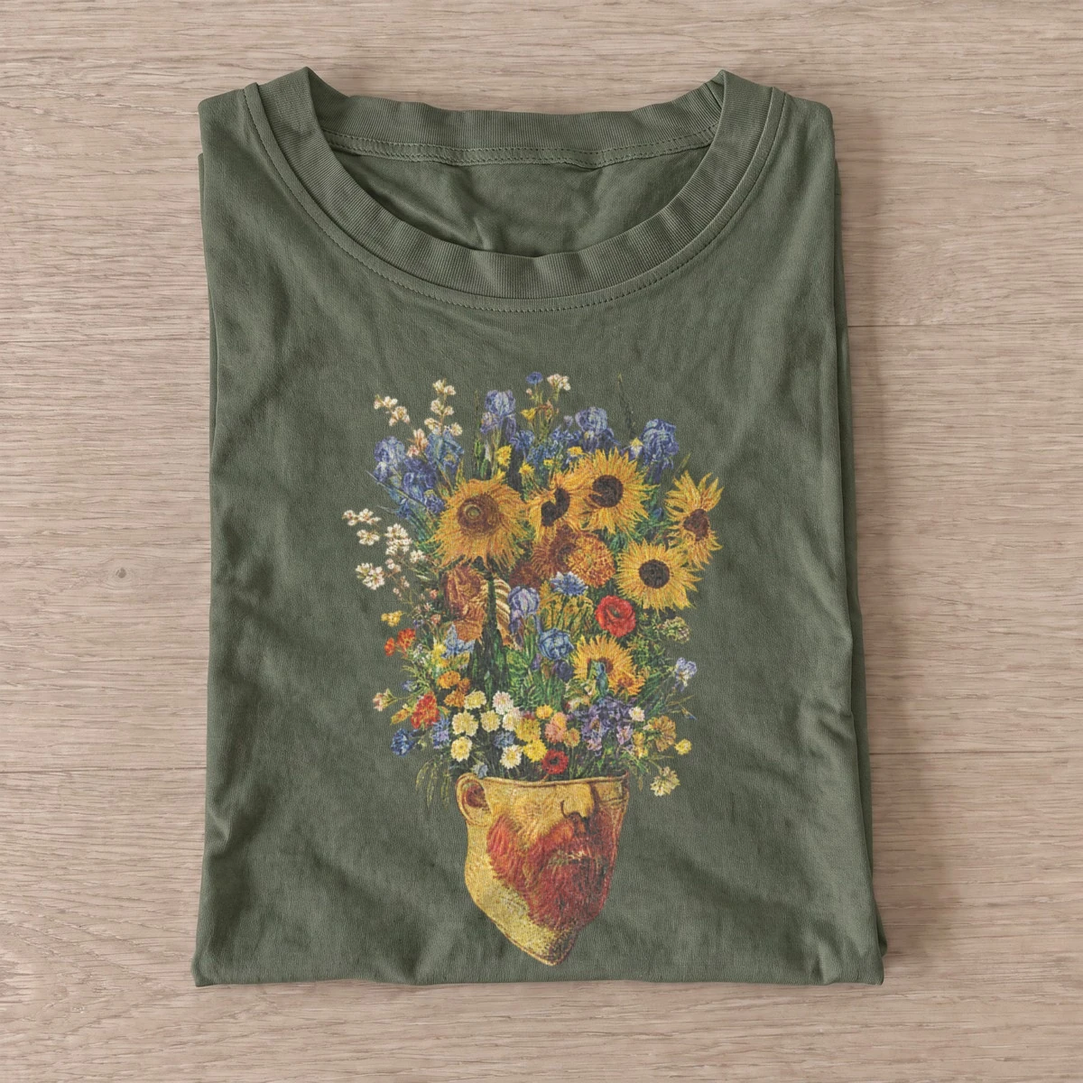Sunflower garden vase t shirt olive20sunflower garden vase.webp