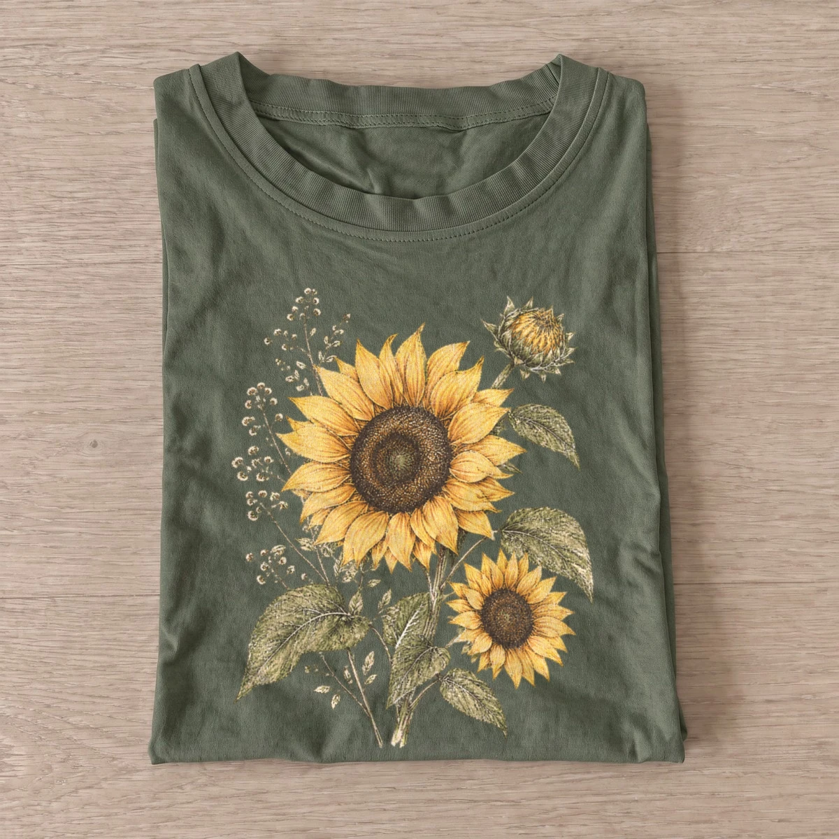 Sunflower pair botanical graphic t shirt olive20sunflower pair.webp