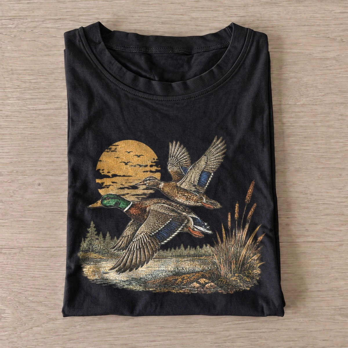 Sunset mallard ducks t shirt black20sunset ducks.webp