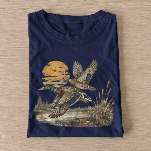 Sunset mallard ducks t shirt navy20sunset ducks.webp
