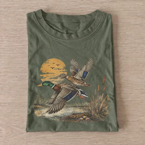 Sunset mallard ducks t shirt olive20sunset ducks.webp