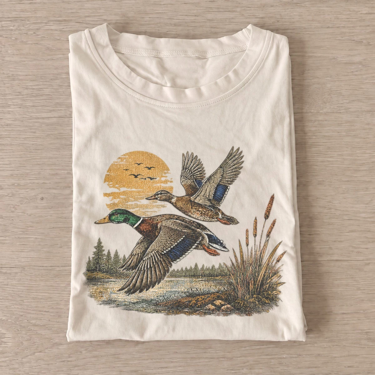 Sunset mallard ducks t shirt sand20sunset ducks.webp