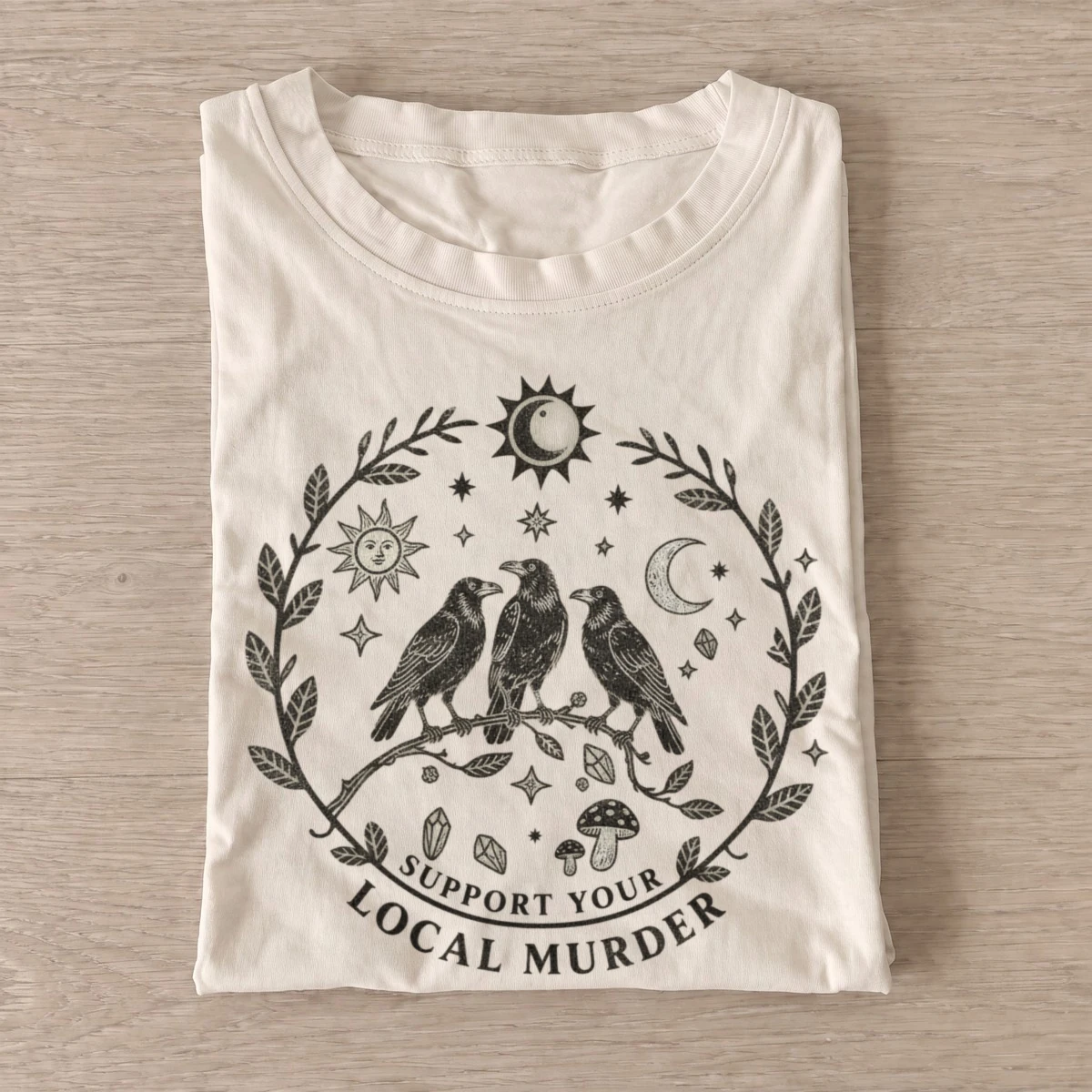 Support your local murder crow t shirt sand20support local crows.webp