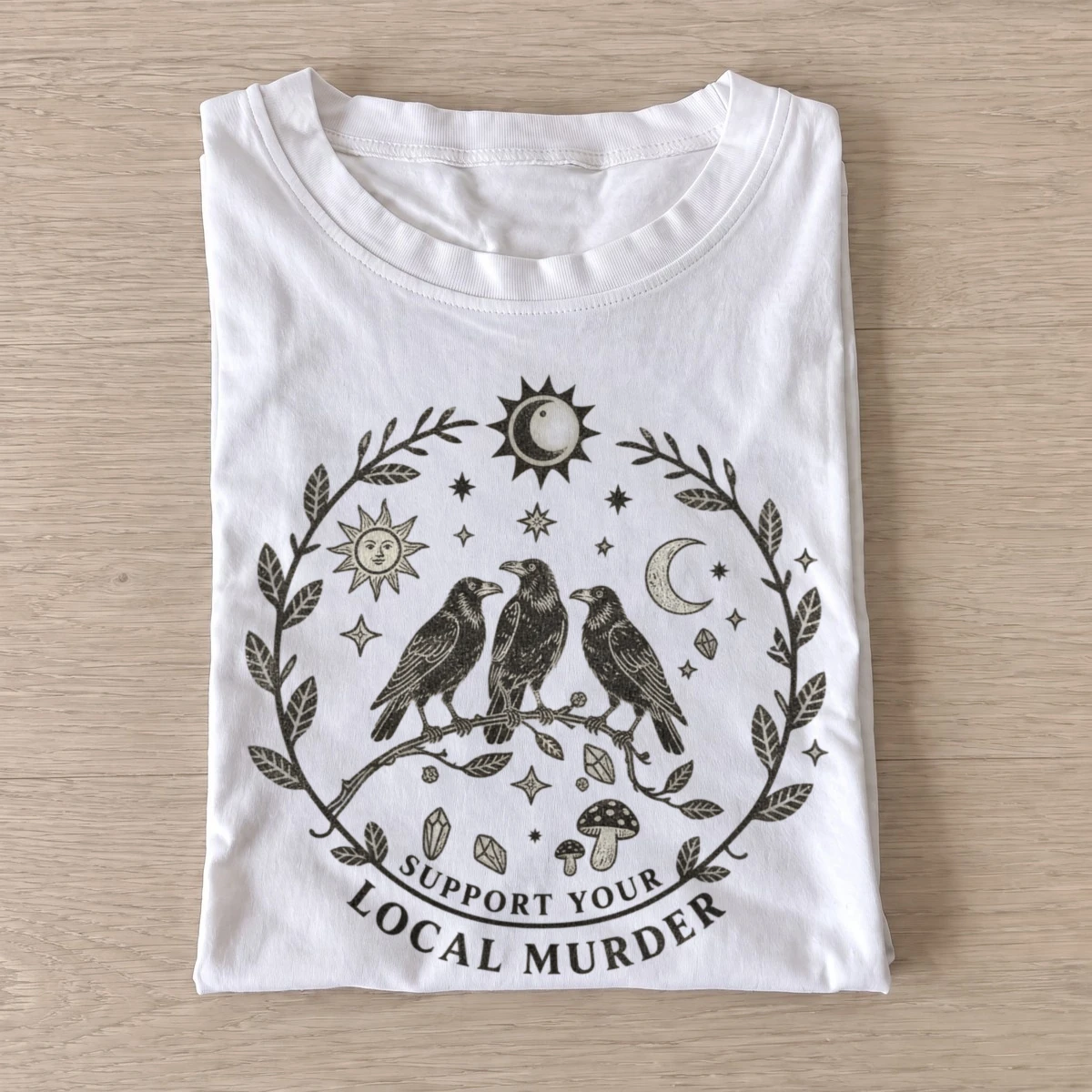 Support your local murder crow t shirt white20support local crows.webp