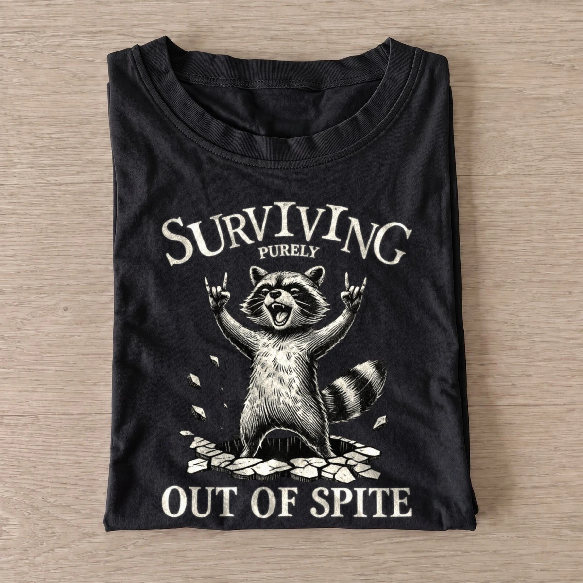 Surviving purely out of spite raccoon t shirt black20spiteful survival raccoon.webp