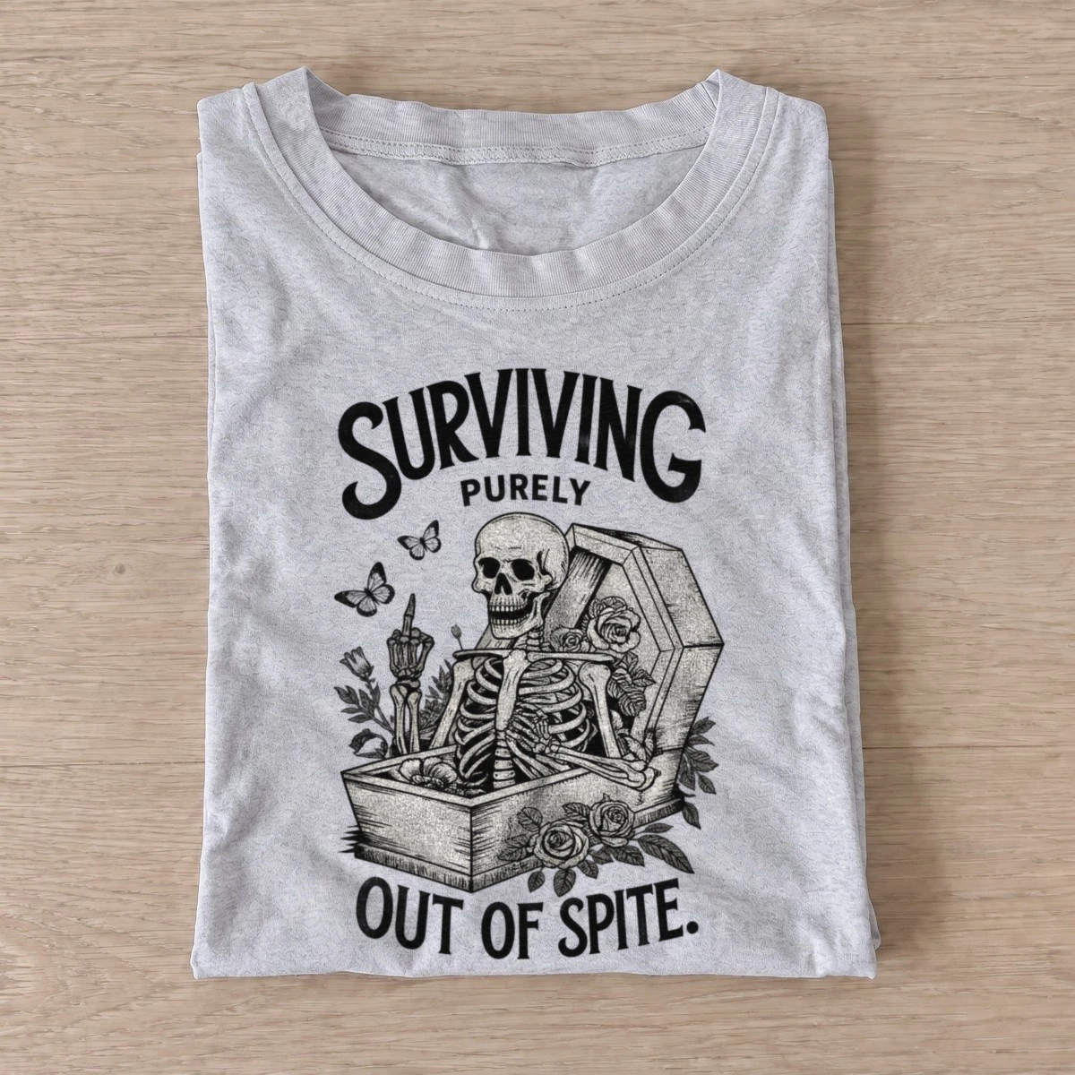 Surviving purely out of spite skeleton t shirt gray20spiteful skeleton.webp