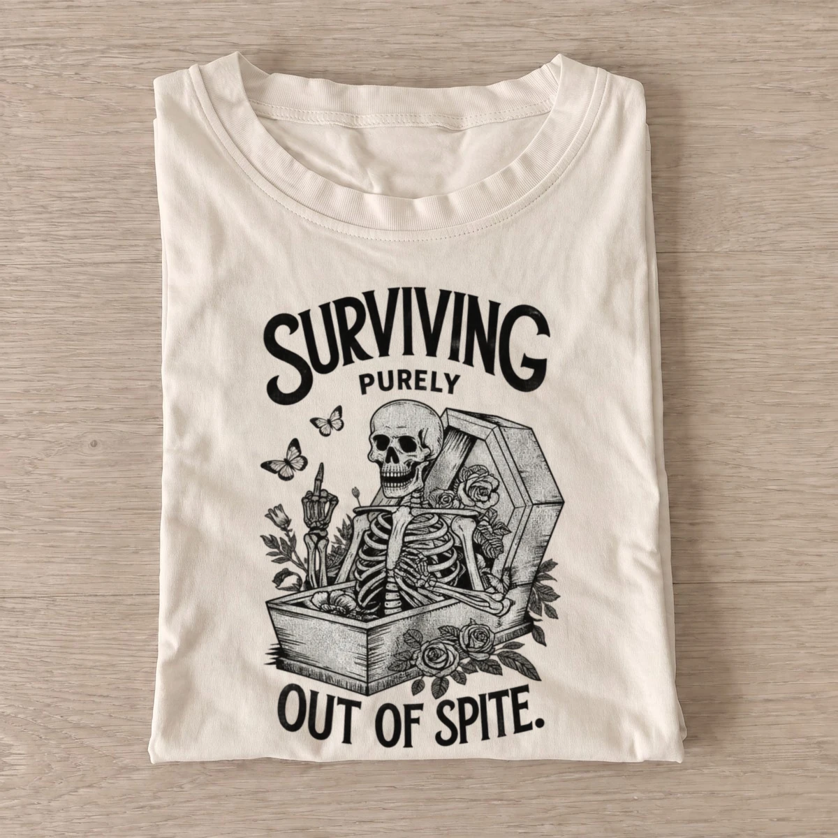 Surviving purely out of spite skeleton t shirt sand20spiteful skeleton.webp