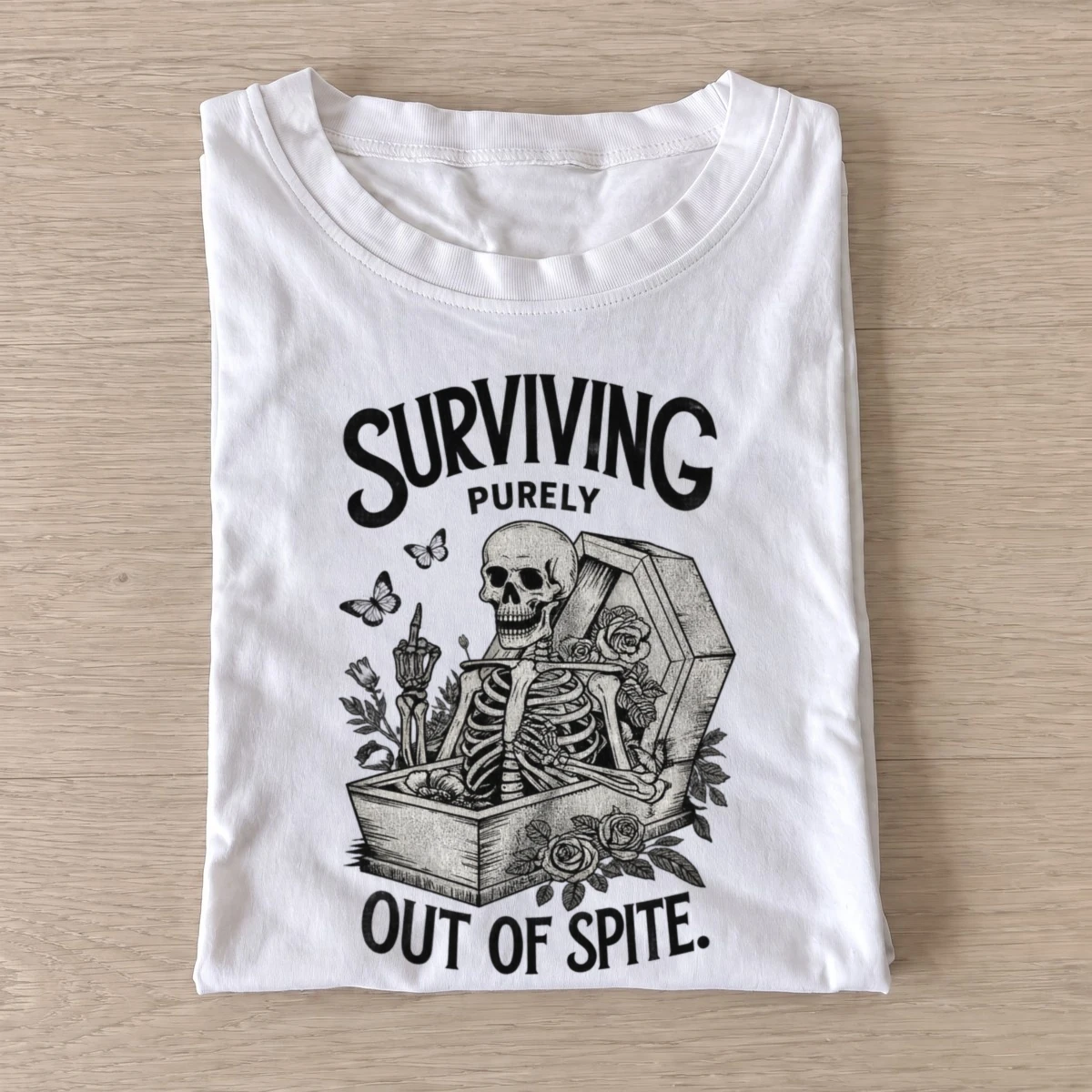 Surviving purely out of spite skeleton t shirt white20spiteful skeleton.webp