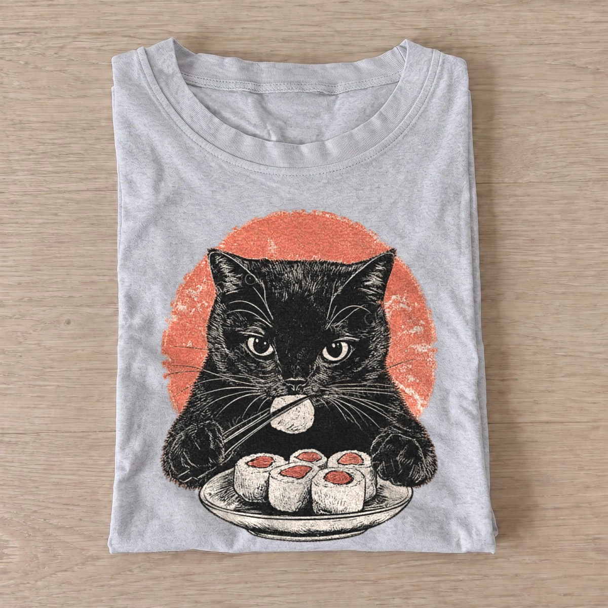 Sushi black cat t shirt gray20sushi black cat.webp