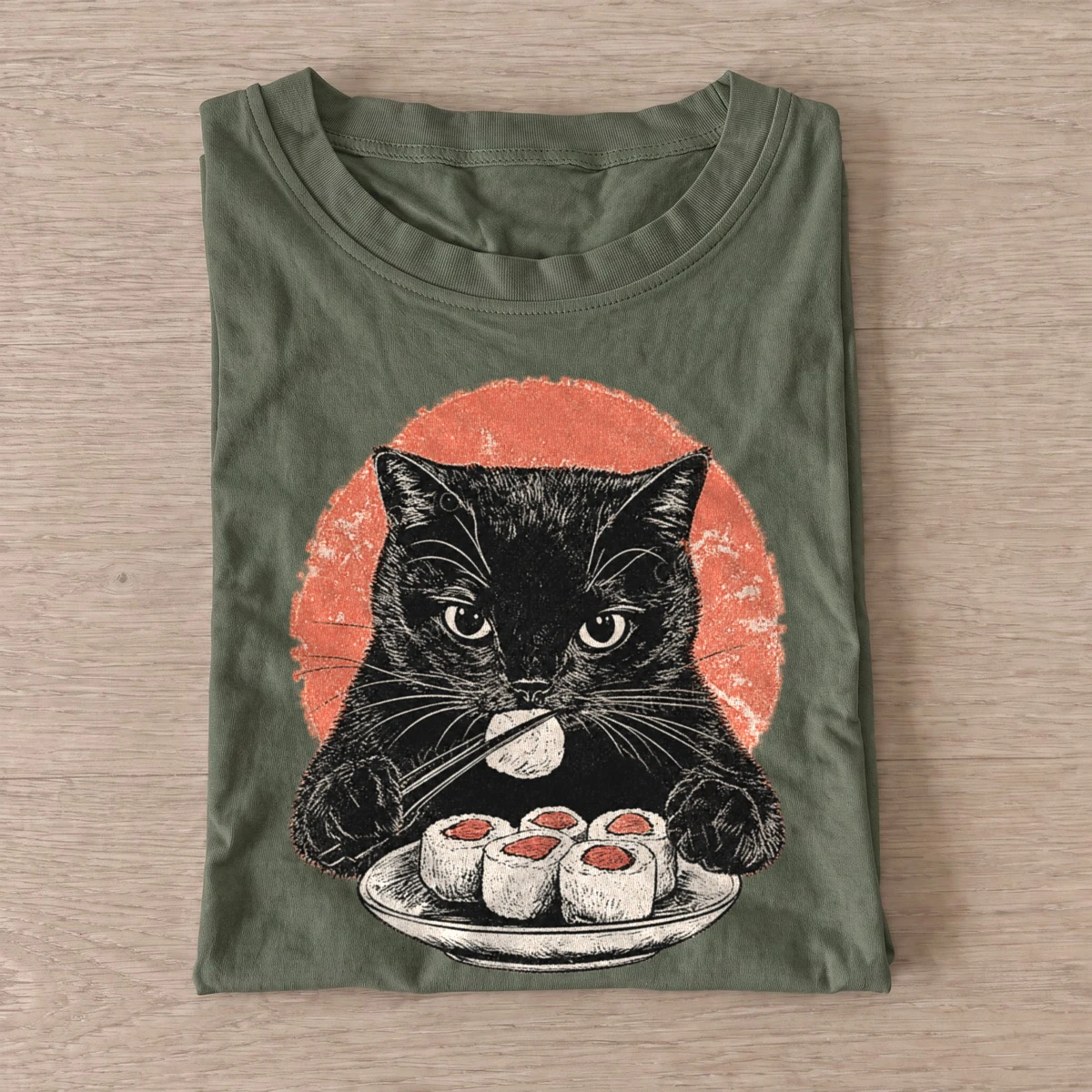 Sushi black cat t shirt olive20sushi black cat.webp