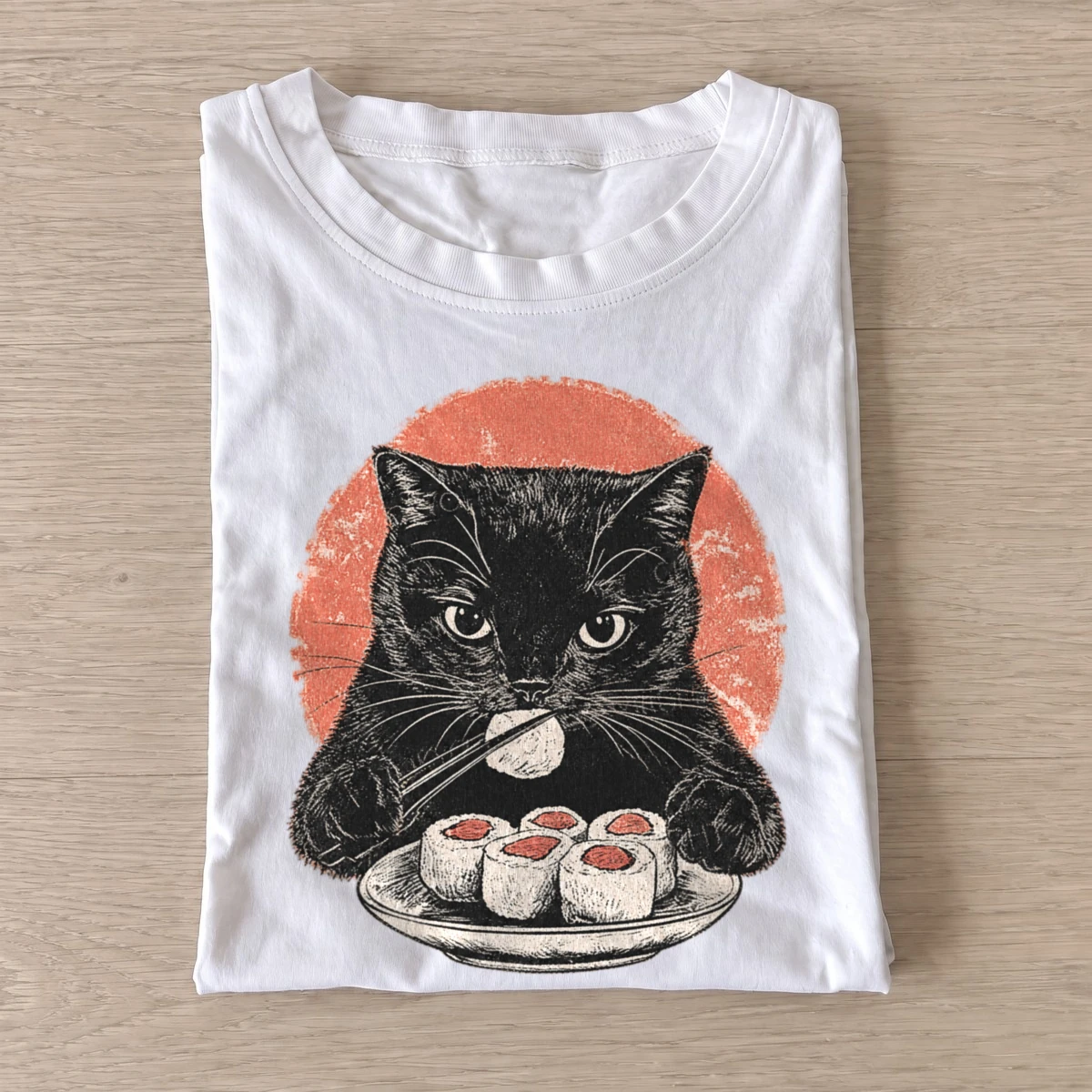 Sushi black cat t shirt white20sushi black cat.webp